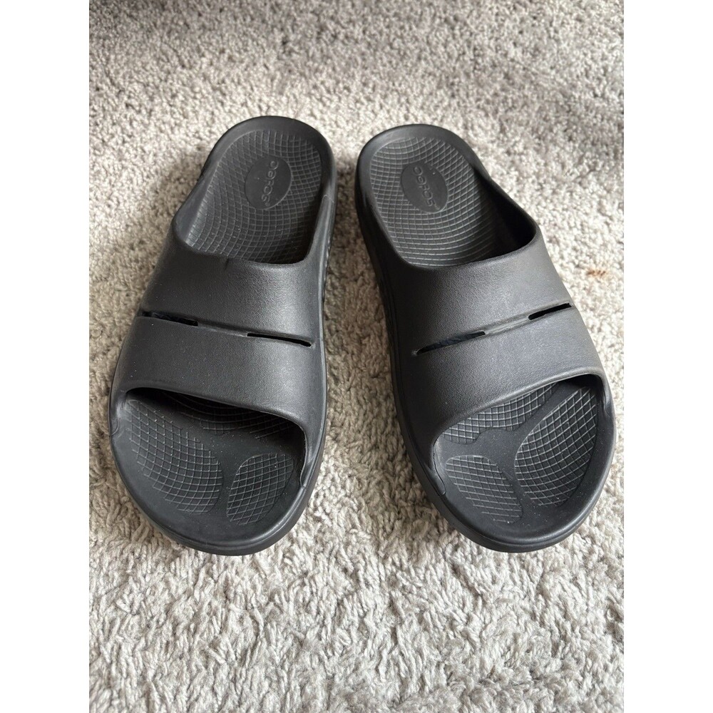 OOFOS OOahh Slide Sandals Womens 12 Mens 10 Black Recovery Comfort